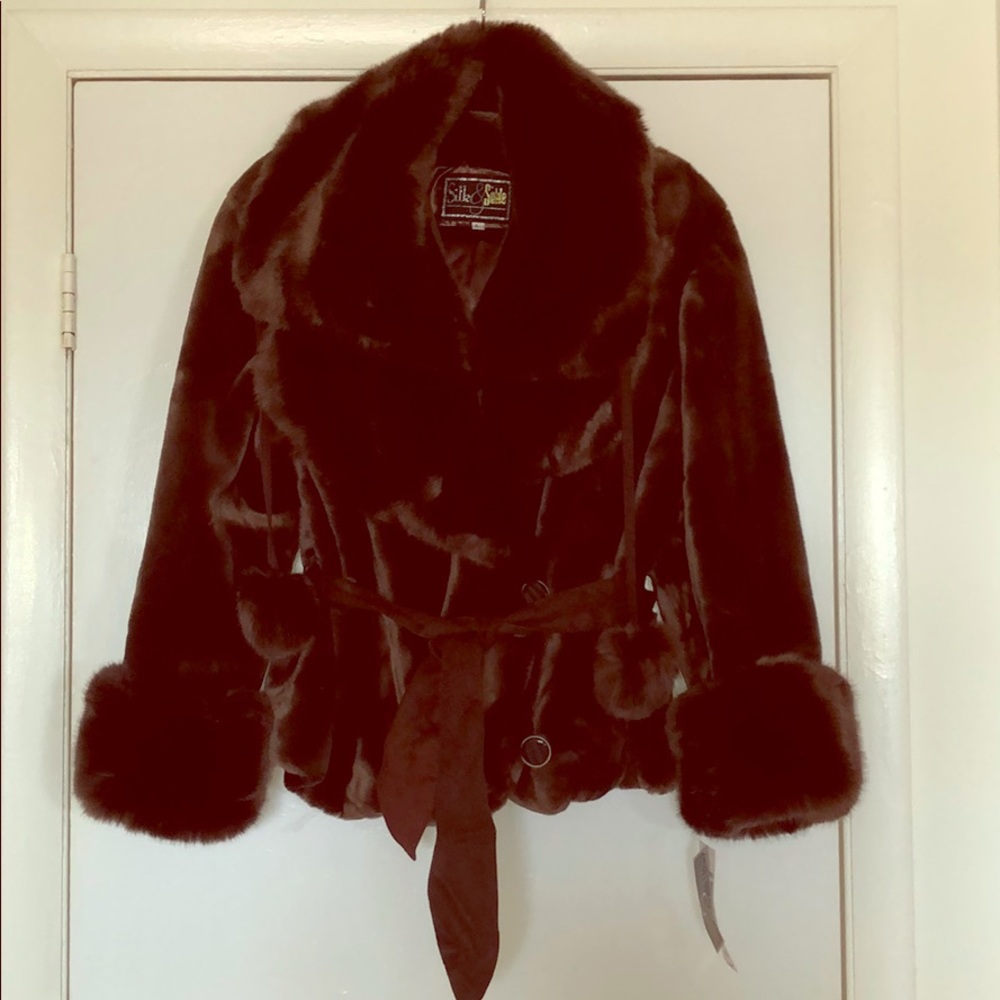Brand New Silk & Sable Faux Fur Chocolate Coat